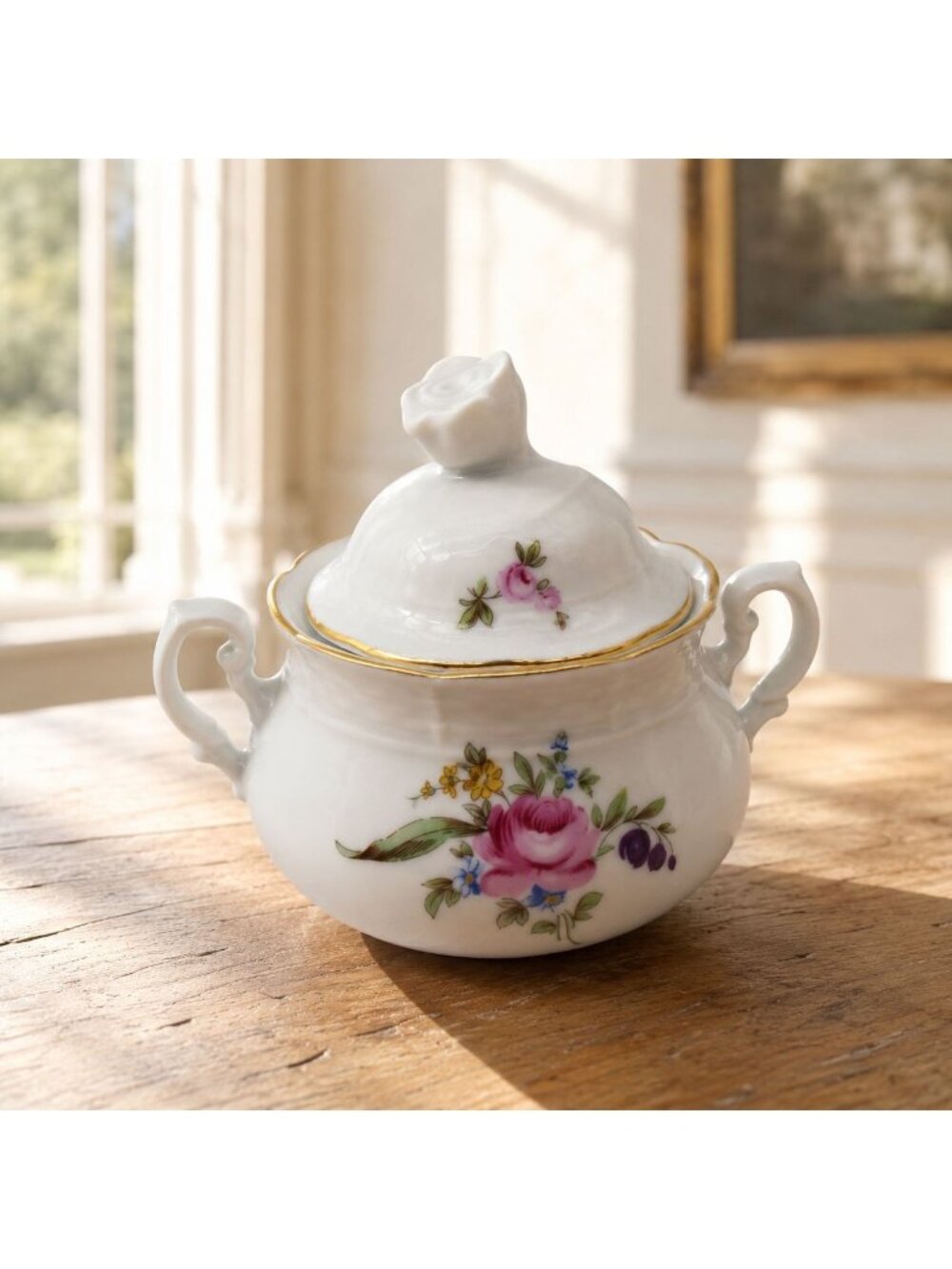 Belfor Meissen Rose Sugar Bowl Vintage Bohemian China Czechoslovakia